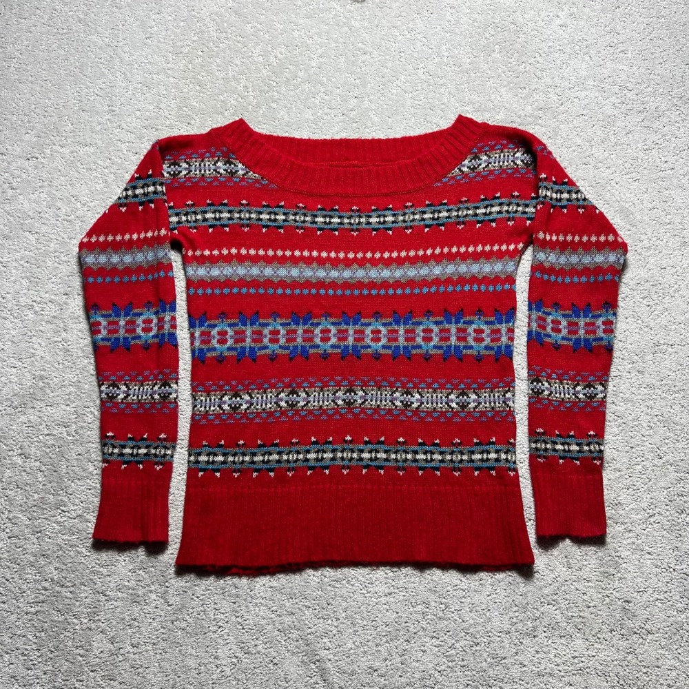 American Eagle Outfitters Sweater Womens S/P Red Fair Isle Wool Blend Nordic